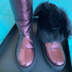 7,5 size purple snow boots with real fur and leather, European design